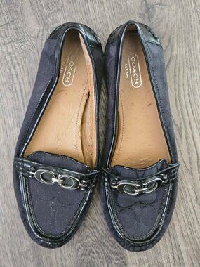 Coach Fontana A008 Black Signature C Canvas Patent Leather Loafers Flats Size 8B